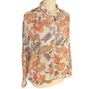 NWT la Bellum Hillary Scott Floral Bomber Jacket Zip Chiffon Cottage Festival-XL